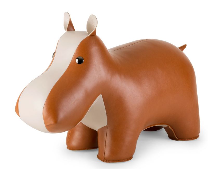 Brauner Hippo Hocker von Züny aus Kunstleder, modernes Design für Kinderzimmer und Wohnbereich.